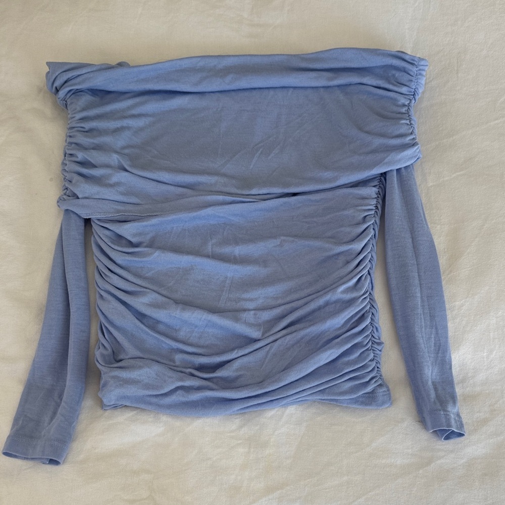 Abercrombie & Fitch Light Blue Ruched Off-Shoulder Top